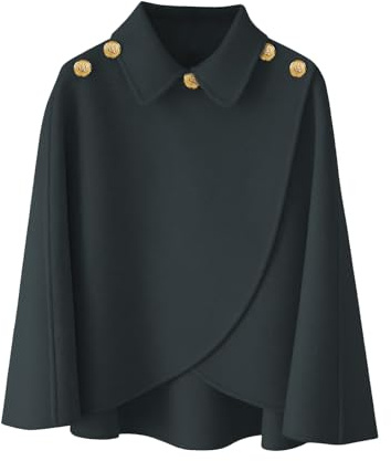 Rayson Poncho Mujer Invierno Elegante Cálida Poncho Capa Mujer Invierno Suave Casual con Botones e Solapa Suelto Gris Oscuro
