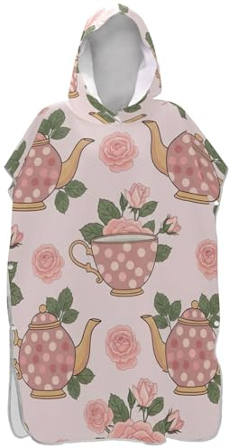 Joitme plusstorlek ombytesrock för vuxna surfponcho, badhandduk med huva, vintage tekanna blommig unisex vuxen poncho med huva en storlek