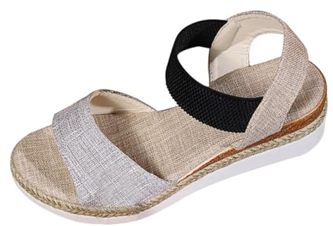Espadrilles för damer kilklack, kilsandaler damer eleganta strandsandaler platå sommarsandaler bekväma sommarskor andas ankelremmar sandaler gummiband sandalett