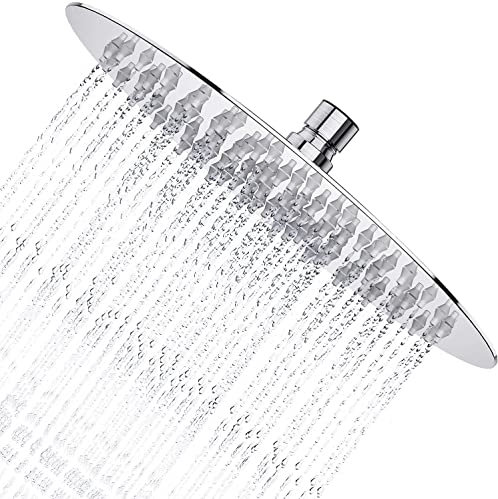 Derpras Round Rain Shower Head, 304 Stainless Steel, Ultra Thin Powerful High Pressure Top Spray Bathroom Rainfall Showerhead(Brushed Nickel) (8 Inch, 90 Jets)