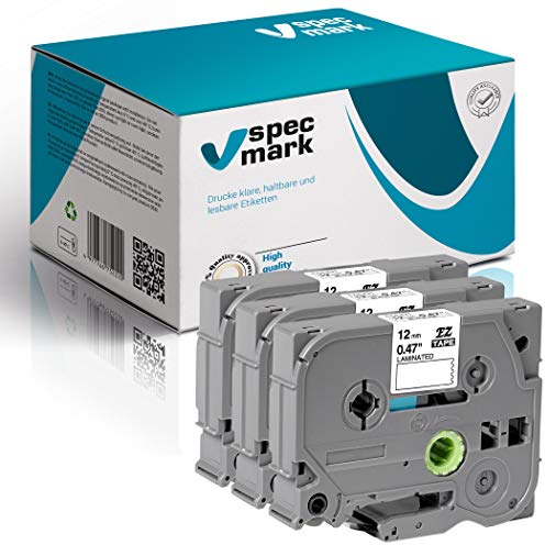 specmark Schriftband TZe-231 12mm x 8m Satz x 3 St. Schwarz auf Weiß Band kompatibel mit allen Drucker Brother PT P-touch AZe-231 EZe-231 TZ-231 TZ2-231
