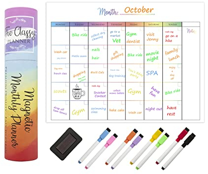 Monthly Planner Whiteboard A3 Magnetic Whiteboard for Fridge Dry Wipe Meal Planner Memo Board Month view Family Planner Reminder Board for Task Planning or Event Reminder