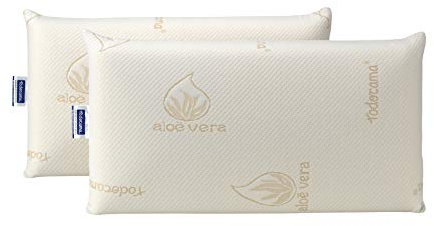 Todocama - Cuscino viscoelastico, 70 CM, 2 pezzi, antiacaro e antibatterico. Nucleo compatto. Doppia fodera con cerniera. Tessuto in aloe vera. Termoregolazione e adattabilità al collo.