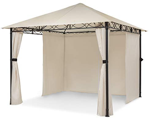Blumfeldt Mondo - Tente de fête pergola, tonnelle de Jardin, Dimensions : 2,95 x 2,6 x 2,95 m, 4 Panneaux latéraux, Concept EasyMount, Protection Contre Les intempéries : UV/Vent/Pluie, Beige