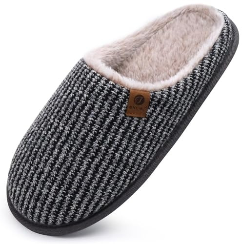 ONCAI Zapatillas de Estar en Casa Hombre Tejer Invierno Cálido Forro de Felpa Pantuflas Alta Densidad Espuma de Memoria Zapatos Con Antideslizante Suela Gris Tallas 44