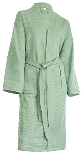 Brandsseller Badrock för män och kvinnor bomull unisex lätt morgonrock våffelpiké, gRÖN, S