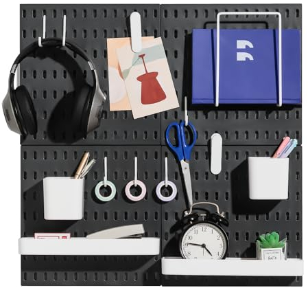 Keepo Pegboard Combination Kit, Pegboards and Accessories Modular Hanging for Wall Organizer, Crafts Organization, Ornaments Display, Nursery Storage, Peg Board (Black, 22″×22″)
