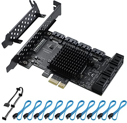 BEYIMEI PCIE 1X SATA Card 10 Ports,6 Gbps SATA 3.0 Controller PCIe Expansion Card,Non-Raid,Support 10 SATA 3.0 Devices,with Low Profile Bracket and 10 SATA Cables（Chip:ASM1166）