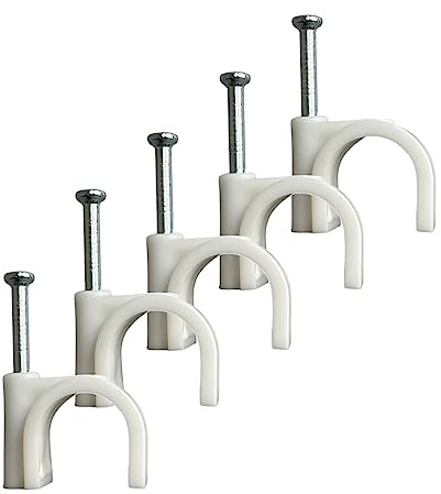 Clips de cable redondos blancos con clavo de fijación K-Type 50pcs (14mm), Grapas Sujeta Cables