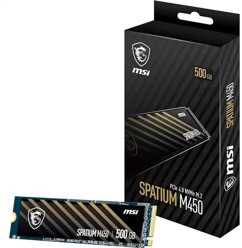 MSI Spatium M450 SSD 500GB PCIe 4.0 NVMe M.2 Unidad de Estado sólido Interna, 3600MB/s de Lectura y 2300MB/s de Escritura, 3D NAND, Seguridad de Datos integrada, Center