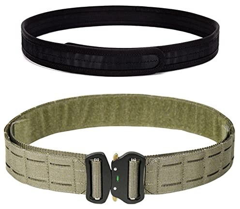 TWINFALCONS Airsoft taktiskt bälte, stridslaserskärning med snabbspänne och militär interiör, 1 000D, justerbar nylon, för män, kvinnor, Ranger Green, L