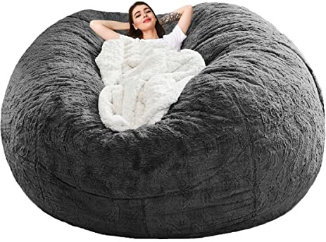 Halatua Soft Bean Bag Sofa Cover(NO Filler) Super Large Lazy Sofa Cover for Family (Dark Gray, 6FT(D153*H65cm) ONLY Cover)