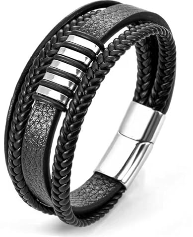 Mochity Armband Herren, Lederarmband Herren Schwarz, Kreuze Kreuz Viking Herrenarmband, Armbänder Armband Edelstahl Für Männer, Männer Geschenke (D)