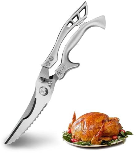 agctrler Geflügelschere Profi Küchenschere, Schere Küche Scharfe Edelstahl Knochenschere mit Sicherheitsschloss Federmechanismus, Fleischschere mit Gezacktem Rand, Allzweckschere für Fleisch, Fisch