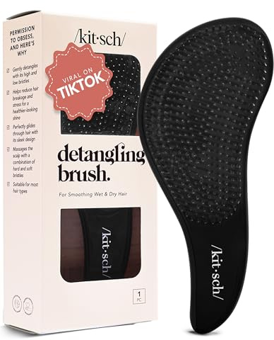 Kitsch Detangler Brush – Gentle Curly Hair Brush with Flexible Bristles for All Hair Types - Wet or Dry | Detangling Hair Brushes for Women & Men, Hairbrush for Adults & Kids - Black