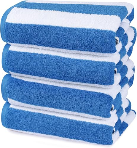 Utopia Towels Cabana Beach Towels 76x152cm, 4 Pack, Cotton, Striped, Blue