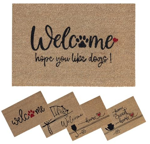 SPOTTED DOG GIFT COMPANY Coir Door Mat, Inside Outside Door Mats, Welcome Mat, Indoor Outdoor Doormats, Front Doormat, Non Slip with PVC Backing, Entrance Door Mat, Heavy Duty Coir 40x60 Dog