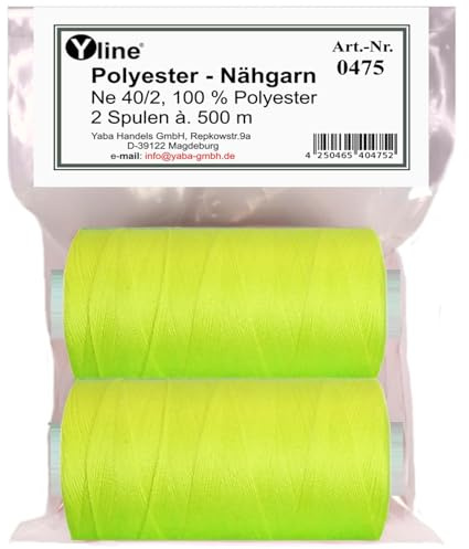 Yline - 1000 m (2 bobinas) hilo de coser para máquina de coser, hilo de poliéster, Syngarn Allesnäher, 0475-11 (neón - amarillo)