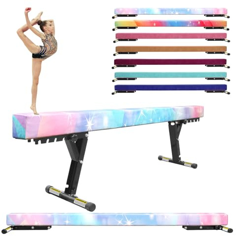 FINCOME Adjustable Balance Beam 8ft Lavender, High and Lower Floor Beam Gymnastics Equipment for Kids Children, Gymnastics Beam with Legs for Home, Professional Training, Gymnastic Club Use