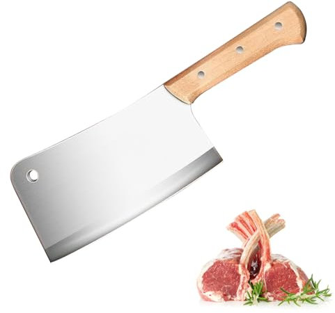 Royomal Couteau de boucher de 38 cm, couteau de chef, lame épaisse, couteau de chef chinois, couteau de cuisine tranchant, couteau de boucher et hachoir pour os, pour cuisine et restaurant