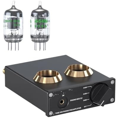 Preamplificador de Fono for Tocadiscos, preamplificador de fonógrafo, miniamplificador de Audio estéreo HiFi, Caja amplificadora de Tubo X2, Adecuado for Bricolaje(with 5654W Tubes)