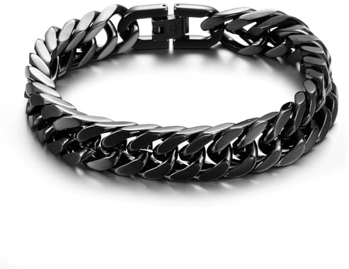 AFSTALR Guld/silver/svart armband män rostfritt stål armband pansarkedja 8/12/17 mm bred slät kubansk armband herrarmband smycken smycken gåva för män pojkar 18 cm/20 cm/22 cm, 12mm-20cm, Rostfritt