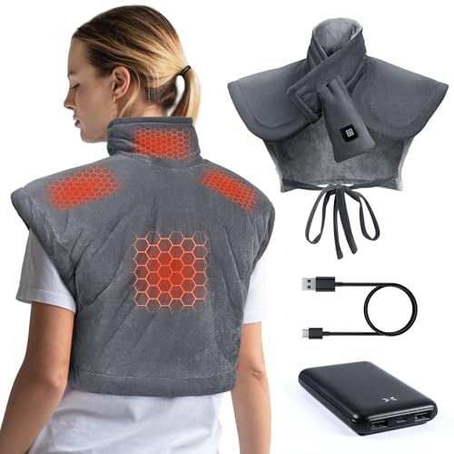 Arlierss Grafene Cuscino Termico Elettrico per Collo e Spalle con Batteria da 10000mAh, Cuscinetto Riscaldante Collo con 3 Livelli di Temperatura, Termoforo Elettrico con Spegnimento Automatico