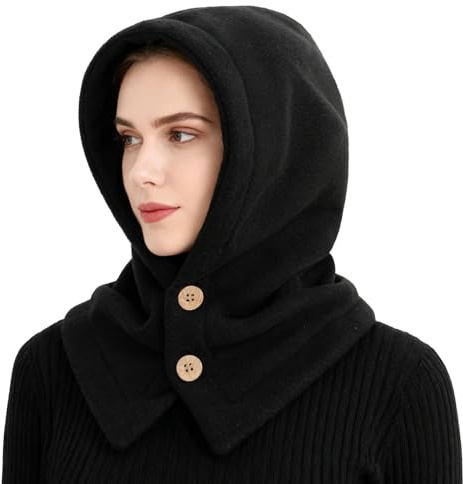 TAGVO Thermal Winter Balaclava Unisex, Windproof Fleece Hood Thick Fleece Hat Hood with Neck Warmer Snood, One Piece Pullover Beanie Men Women 2 in 1 Winter Hat With Hooded Scarf for Sports Shopping