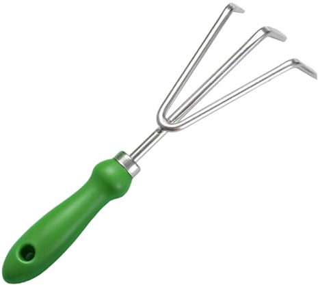 Rake Manual, rastrillo de jardín pequeño de Acero Inoxidable de 10.6x3.5 Pulgadas con Mango de plástico, Herramientas manuales del jardín Colgante para jardinería, desmalezado, trasplante y excavació