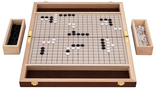 Engelhart-250415 – Praktisches Klapp-Go-Spiel – Kompaktes Goban 36,5 × 23 × 5 cm – 361 Kunststoffsteine 13 mm – Filztasche inklusive – Traditionelles Japanisches Brettspiel