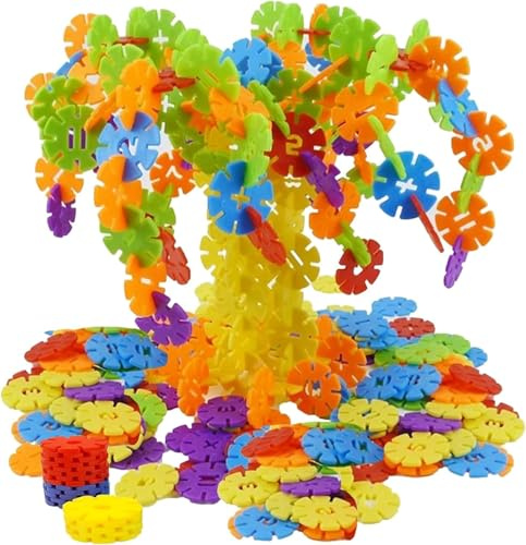 Dtenlur 500 Pz Blocchi da Costruzione a Forma di Fiocco di Neve per Bambini, Giochi di Costruzione con Dischi ad Incastro, Giocattolo Educativo Creativo, Fiori da Costruzione per Ragazze e Ragazzi