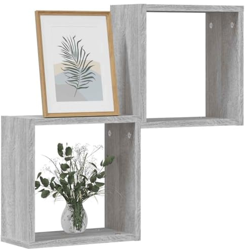 Mokuyary Kub vägghyllor set med 2 Sonoma grå, 30 x 15 x 30 cm, flytande hylla, organiseringsförvaring, hängande dekoration för vardagsrum, kök, kontor, badrum