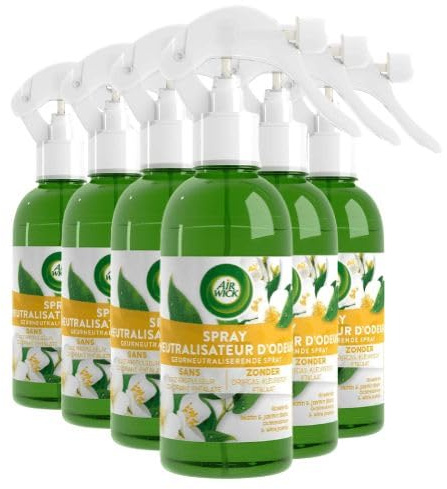 Air Wick Spray Neutralizador de Olores Rocío de la Mañana y Jazmín Blanco Pack Ahorro 6 x 237 ml Ambientador en Spray Eliminador de Olores para Hogar