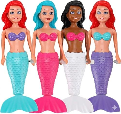X4 Bambole Sirena a Carica Giocattolo da Bagno 4 Figure Natatrici 19cm Giocattolo Piscina adulti Sirene Galleggianti Vasca Estate Giochi Acquatici
