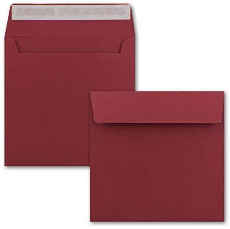 50 x Kuverts in Dunkelrot - quadratische Brief-Umschläge - 15,5 x 15,5 cm - Haftklebung - matte Oberfläche - formstabile Post-Umschläge