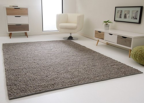 Steffensmeier Handwebteppich Lech - Jutekern mit gewalkter Schurwolle in Grau, Größe: 90x180 cm