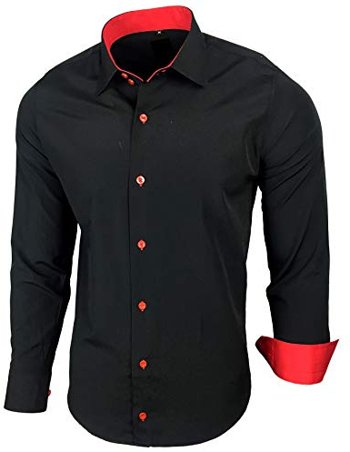 Baxboy R-44, camicia da uomo a maniche lunghe, slim fit, facile da stirare, per lavoro, matrimonio, tempo libero nero/rosso s