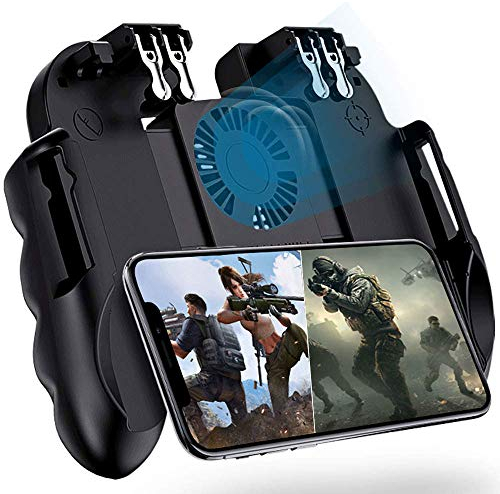 4 Trigger Mobile Game Controller with Cooling Fan for PUBG/Call of Duty/Fortnite [6 Finger Operation] YOBWIN L1R1 L2R2 Gaming Grip Gamepad Mobile Controller Trigger for 4.7-6.5 iOS Android Phone