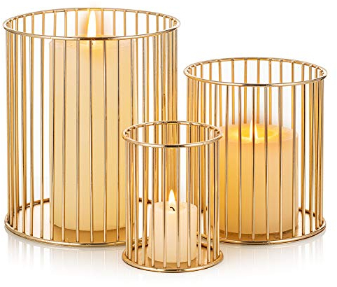 Sziqiqi Set of 3 Gold Wire Construction Candle Holder Set Minimalist Versatile for Flower Arrangement Kitchen Organizer, 3 Pcs