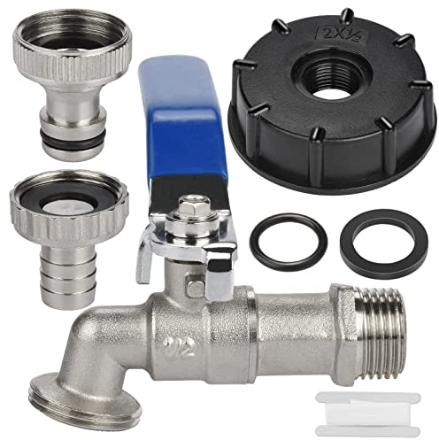 Kugelauslaufhahn Schlauchanschluss Adapter für IBC-Regenwassertanks - Hochwertiges Messing Zapfhahn für Regentonnen Wasserhahn（blau）