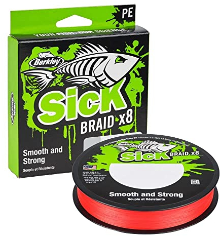 Berkley Sick Braid – 8-fach geflochtene Angelschnur, super glattes 8-fach Multifaden PE Raubfischgeflecht, Angelschnüre 150-300 m zum Süßwasser- oder Salzwasser-Meeresangeln, Red