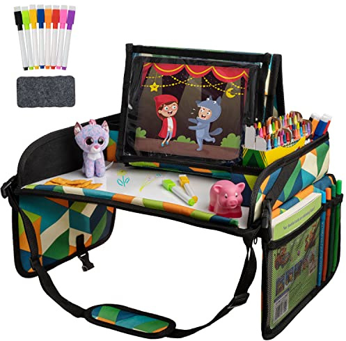 Lusso Gear Kids Travel Tray for Toddler Car Seat, Carseat Table Tray for Kids (Geometric)