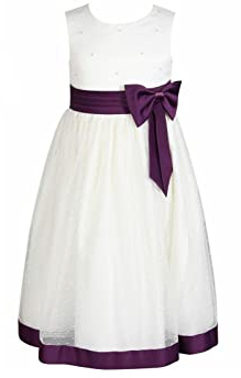 SIRRI Flower Girls Communion Sleeveless Tulle White/Purple Dress Wedding Bridesmaid Below Knee Length Outfit Age 4-5 Years