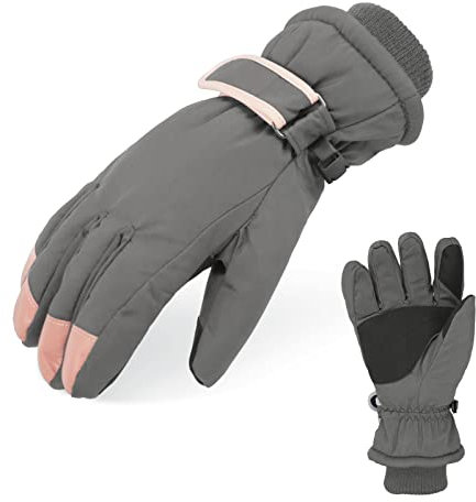 Koreshion Damen Winter Touchscreen Skihandschuhe Wasserdicht Winddicht Thermo Snowboard Handschuhe Dicke Anti-Rutsch Winter Schneehandschuhe Grau
