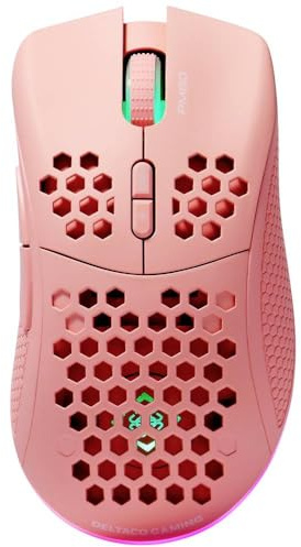 DELTACO GAMING PM80 Souris de Gaming Radio Optique Rose 7 Boutons 4800 dpi éclairé, Rechargeable