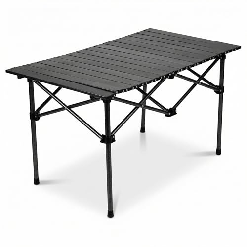 QWORK® Tavolo Pieghevole, Tavoli da campeggio pieghevoli, 95 * 55 * 50cm, Nero, Per barbecue, Viaggi, Pesca, Picnic