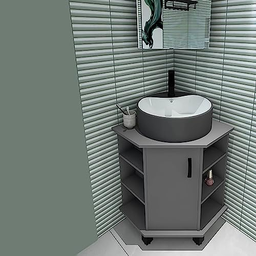 WAXFIX Lavello ad Angolo,Lavello a mobiletto Triangolare,Mobiletto da Bagno ad Angolo Piccolo e lavello, Lavello in Ceramica ad Angolo con Foro per Rubinetto Scarico Lavandino.