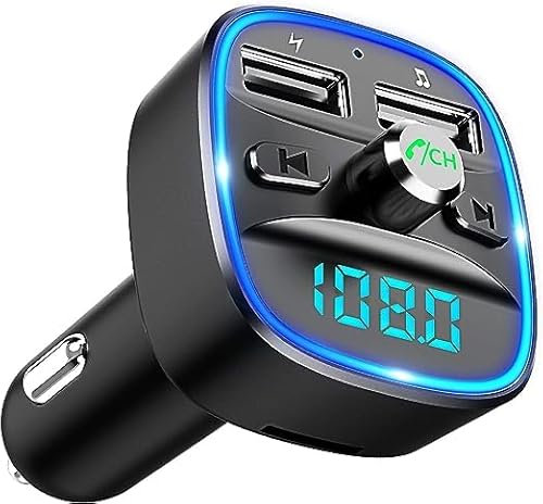 FM Bluetooth Transmitter Car Adapter with Dual USB Fast Charger, Wireless Hands-Free Car Kit, 12V Cigarette Lighter Socket Splitter, Car MP3 Player with Voltage Display & Campervan Accessories