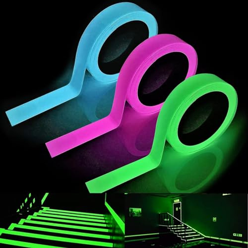 3 Stück Leuchtendes Klebeband, Fluoreszierendes Klebeband, Leuchtend Warnband, Wasserfest Nachtleuchtendes Klebeband, Fluoreszierendes Neonband, für Treppen, Wände und Ausfahrtsschilder