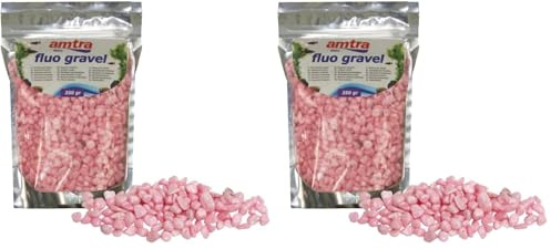 Amtra Fluo Gravel - Decorativo per acquario, ghiaia ceramizzata per fondale, per Acquario di acqua dolce e salata, privo di polveri, Rosa, 350 G (Confezione da 2)